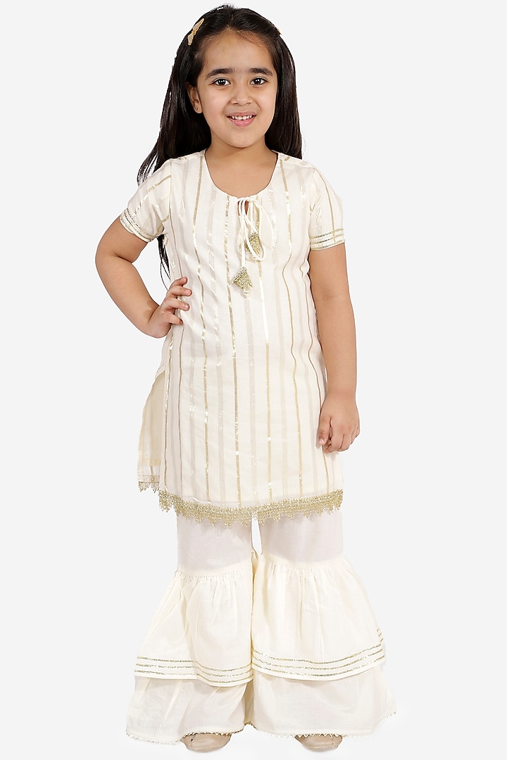Off-White Cotton Sharara Set For Girls by Lil Drama
