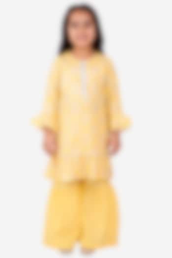 Yellow Cotton Sharara Set For Girls by Lil Drama