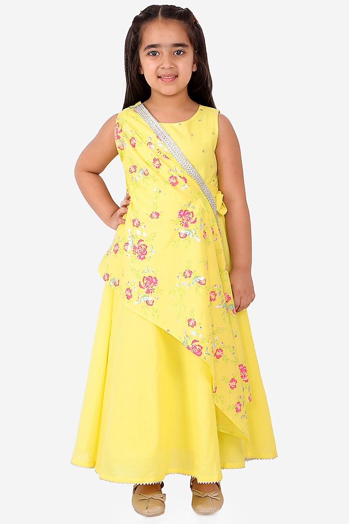 Yellow Printed Maxi Dress For Girls by Lil Drama at Pernia's Pop Up Shop