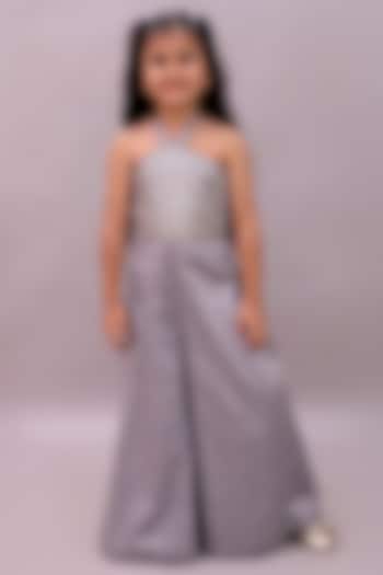 Grey Cotton Foil Printed Jumpsuit For Girls by Lil Drama at Pernia's Pop Up Shop