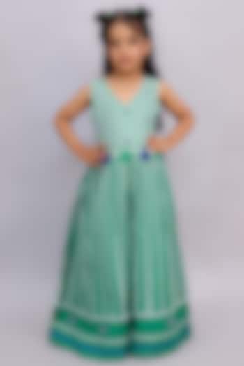 Green Cotton Geometric Printed Jumpsuit For Girls by Lil Drama at Pernia's Pop Up Shop