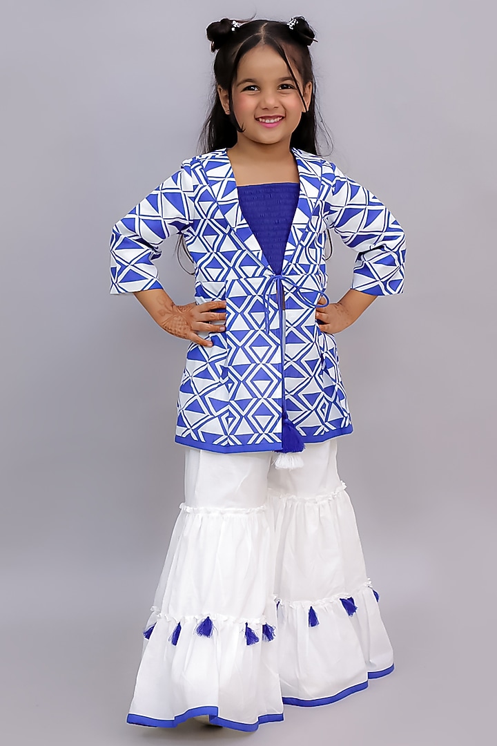 Blue Cotton Sharara Set For Girls by Lil Drama at Pernia's Pop Up Shop
