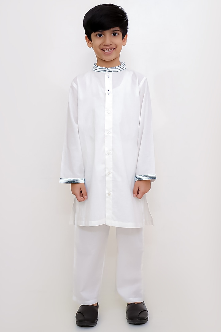White Cotton Kurta Set For Girls by Lil Drama at Pernia's Pop Up Shop