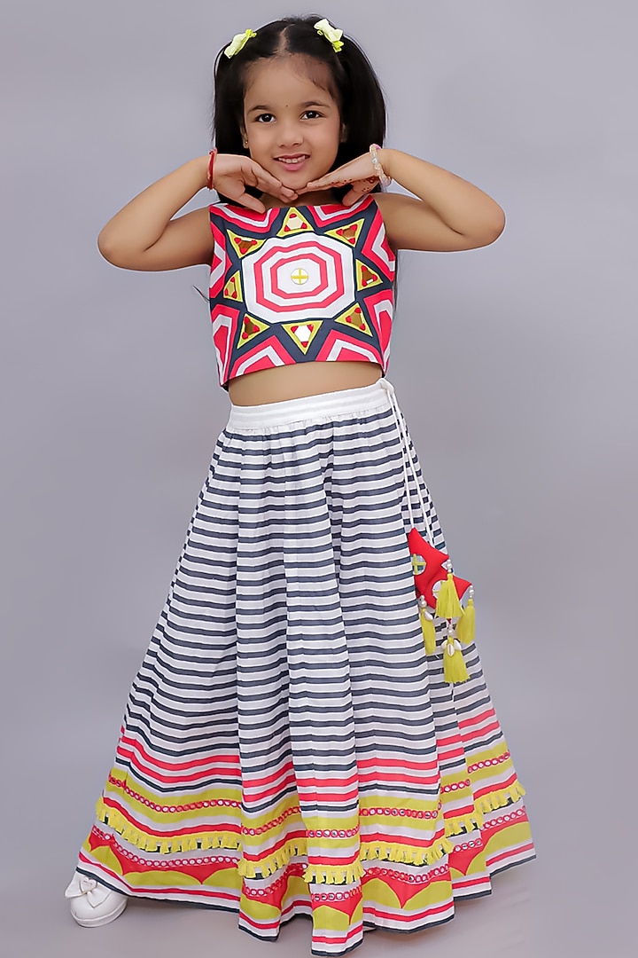 Multi-Colored Cotton Geometric Printed Co-Ord Set For Girls by Lil Drama at Pernia's Pop Up Shop