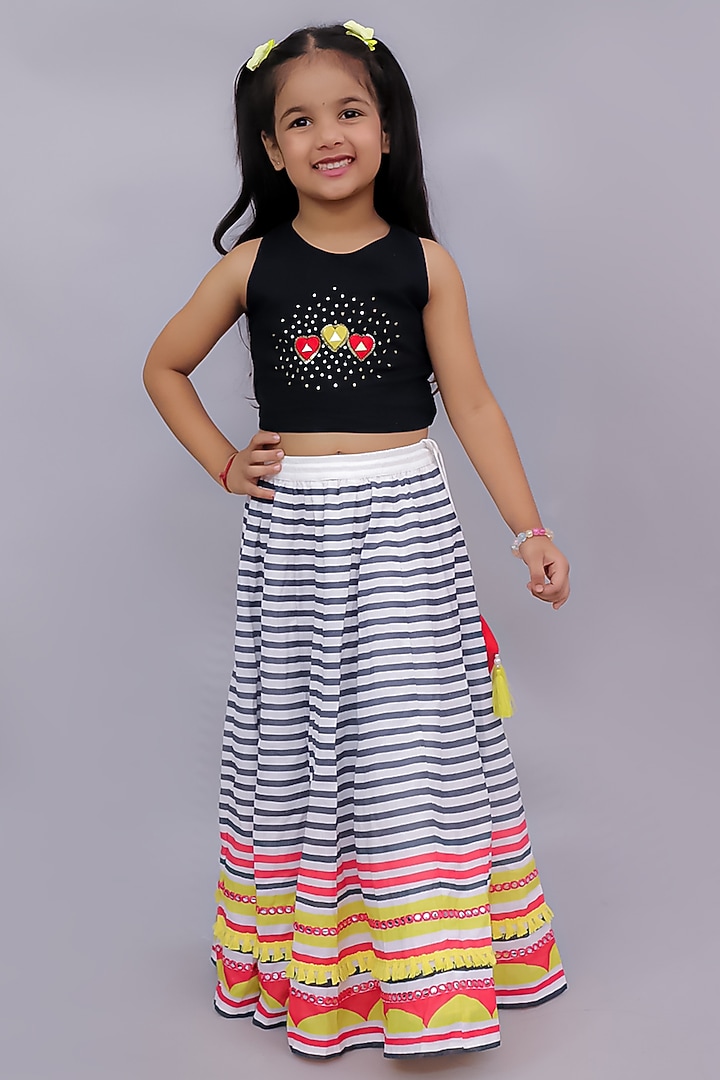 Multi-Colored Cotton Printed Lehenga Set For Girls by Lil Drama at Pernia's Pop Up Shop