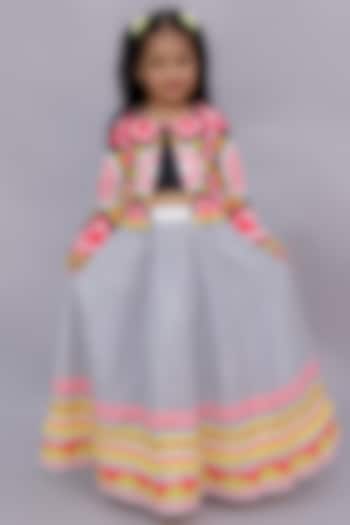 Multi-Colored Cotton Printed Jacket Lehenga Set For Girls by Lil Drama at Pernia's Pop Up Shop