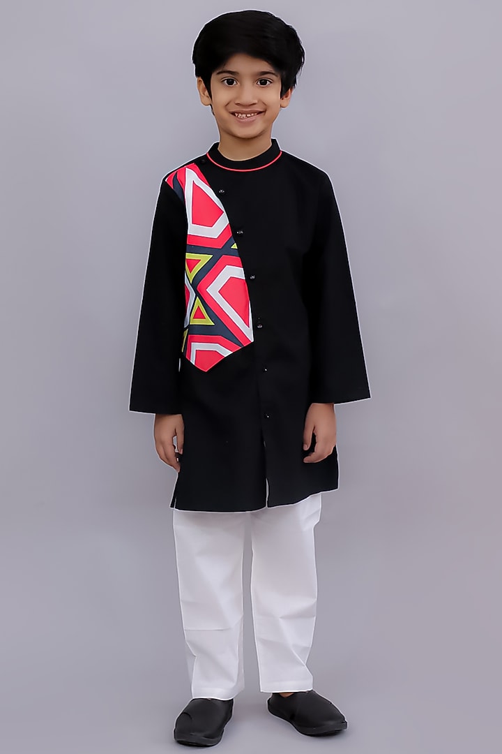 Multi-Colored Cotton Geometric Printed Kurta Set For Boys by Lil Drama at Pernia's Pop Up Shop