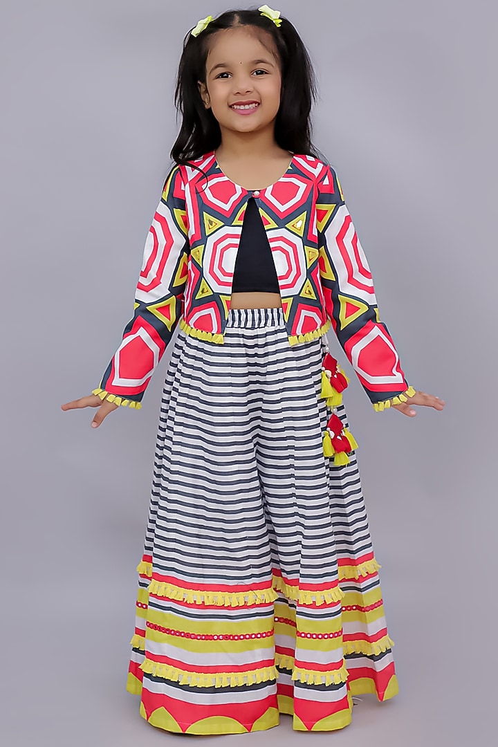Multi-Colored Cotton Geometric Printed Jacket Set For Girls by Lil Drama at Pernia's Pop Up Shop