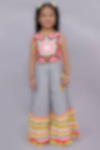 Multi-Colored Cotton Geometric Printed Sharara Set For Girls by Lil Drama at Pernia's Pop Up Shop