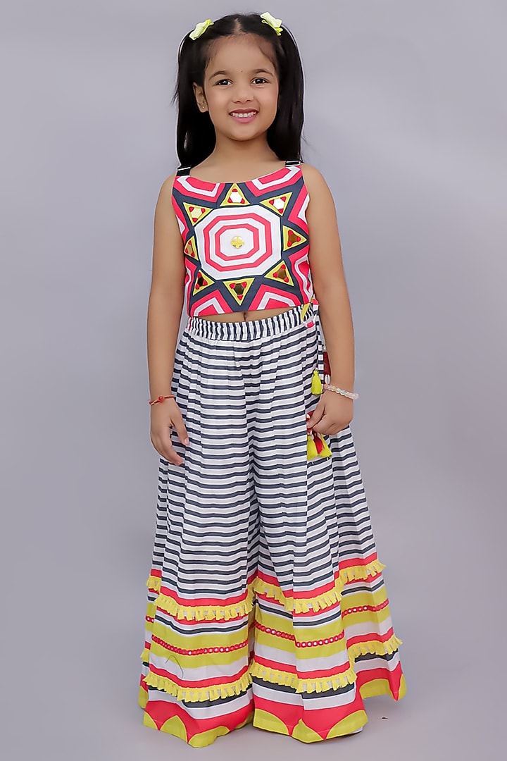 Multi-Colored Cotton Geometric Printed Sharara Set For Girls by Lil Drama at Pernia's Pop Up Shop