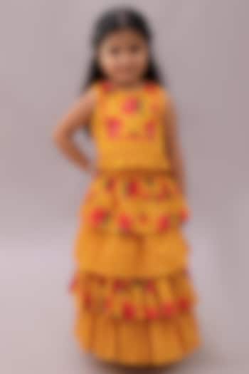 Mustard Cotton Floral Printed lehenga Set For Girls by Lil Drama at Pernia's Pop Up Shop