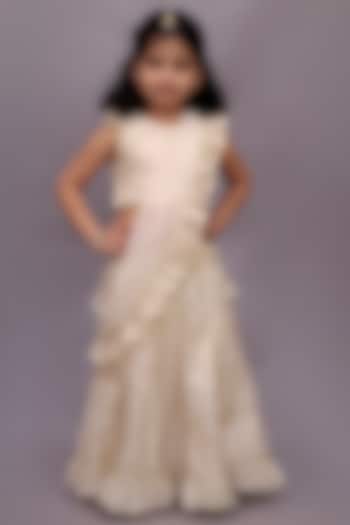 Off-White Chanderi Foil Printed Lehenga Set For Girls by Lil Drama at Pernia's Pop Up Shop