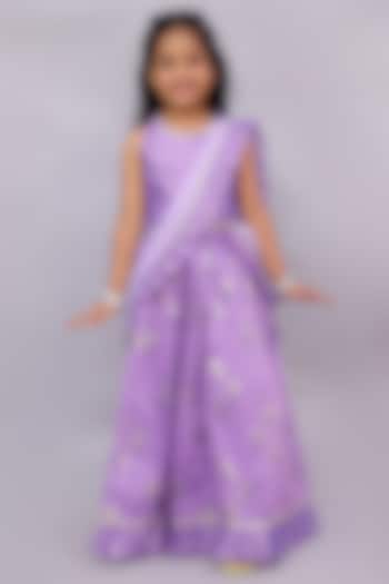 Purple Chanderi Foil Printed Lehenga Set For Girls by Lil Drama at Pernia's Pop Up Shop