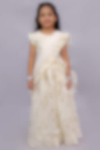 Off-White Chanderi Foil Printed Lehenga Set For Girls by Lil Drama at Pernia's Pop Up Shop