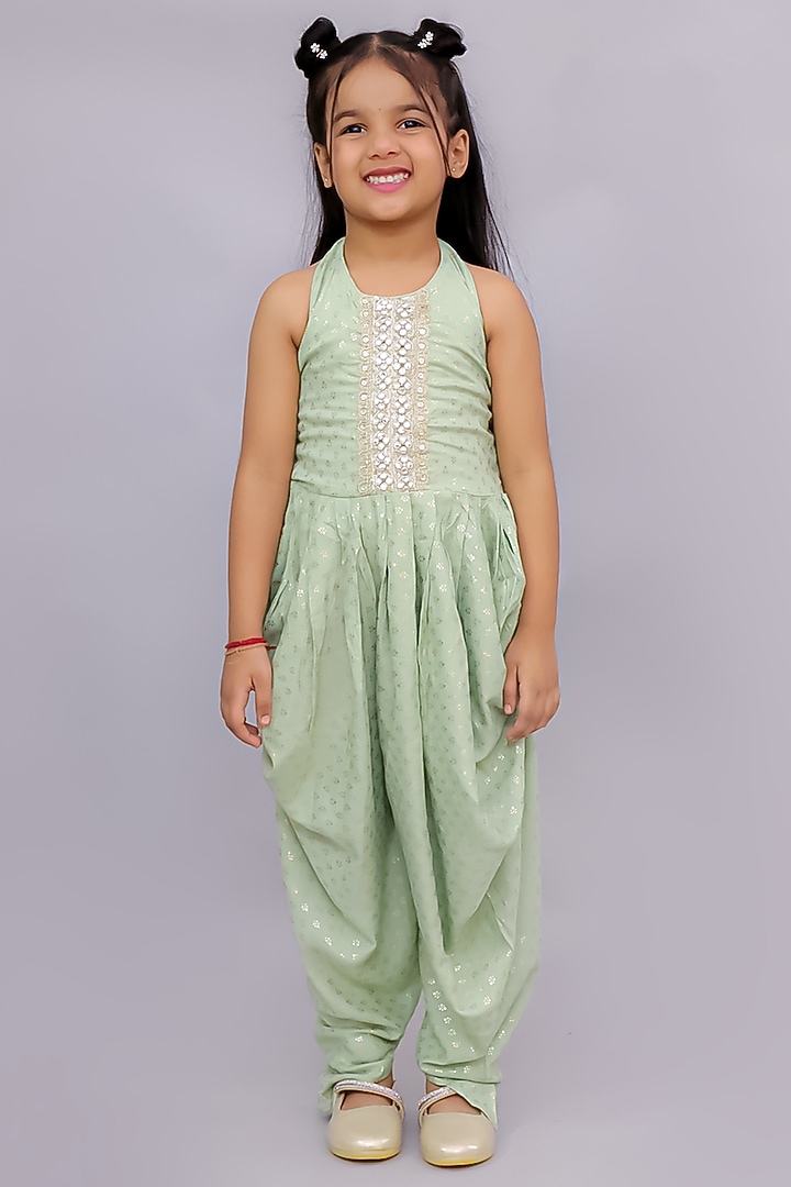 Green Viscose Foil Printed Jumpsuit For Girls by Lil Drama at Pernia's Pop Up Shop
