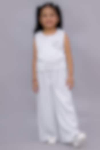 White Polyester Embroidered Co-Ord Set For Girls by Lil Drama at Pernia's Pop Up Shop