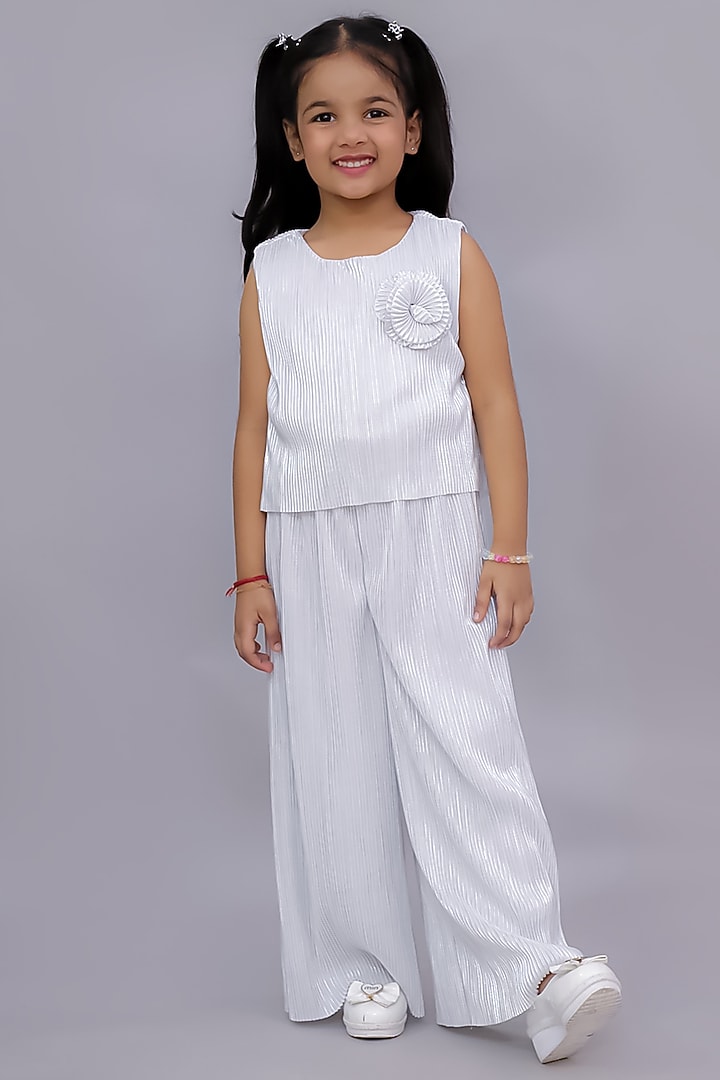 White Polyester Embroidered Co-Ord Set For Girls by Lil Drama at Pernia's Pop Up Shop