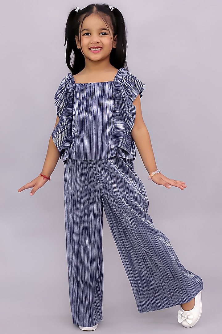 Blue Polyester Co-Ord Set For Girls by Lil Drama at Pernia's Pop Up Shop