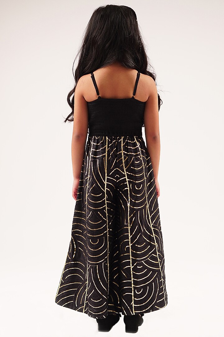 Black Cotton Gota Lace & 3D Floral Embroidered Jumpsuit For Girls by Lil Drama at Pernia's Pop Up Shop
