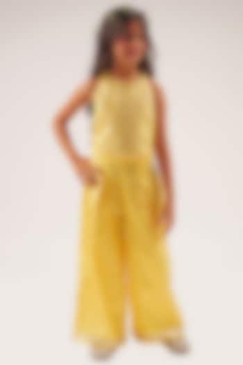 Yellow Cotton Foil Printed & Gota Patti Embroidered Co-Ord Set For Girls by Lil Drama