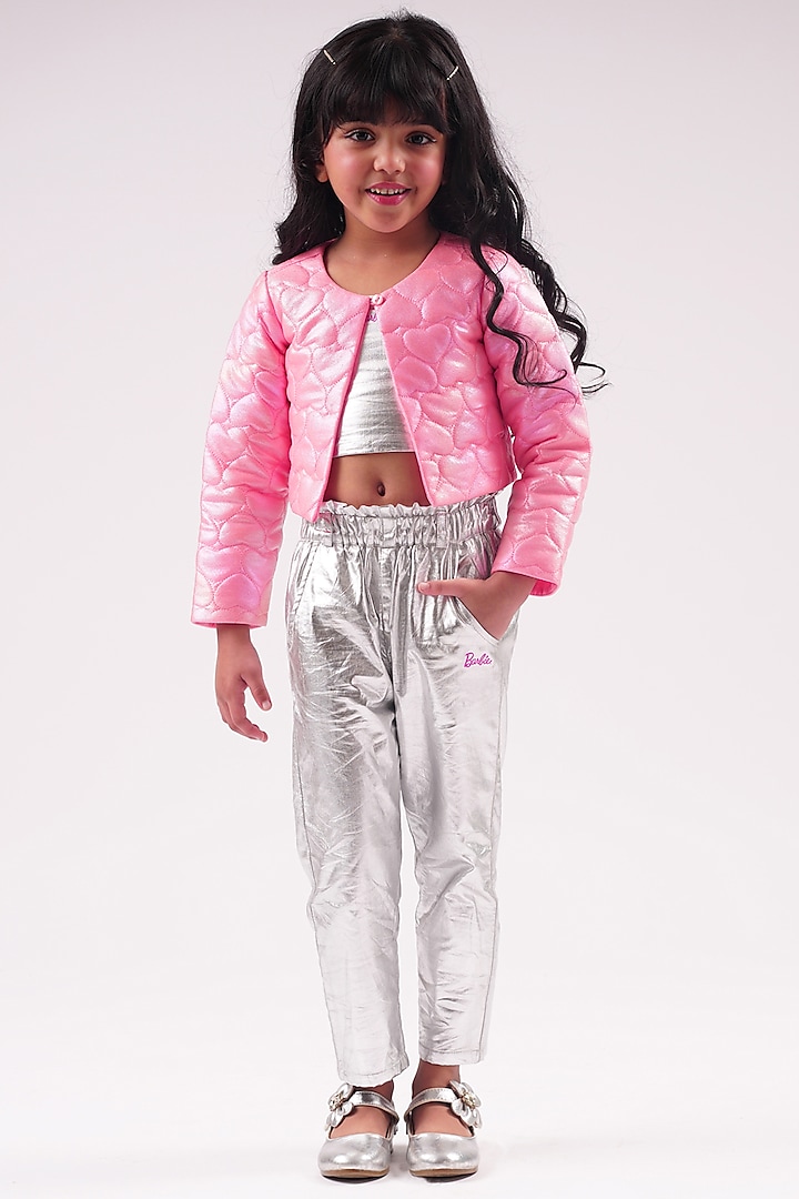 Pink Polyester Embroidered Rockstar Shrug For Girls by Lil Drama