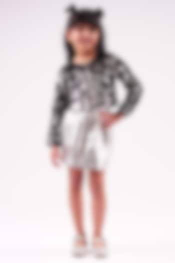 Black Polyester Sequins Embroidered Rockstar Shrug For Girls by Lil Drama