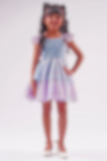 Blue Polyester Sequins Pleated Dress For Girls by Lil Drama
