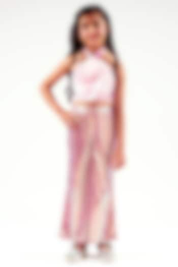 Pink Shimmer Printed Skirt Set For Girls by Lil Drama at Pernia's Pop Up Shop