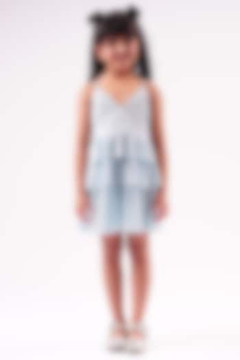 Blue Polyester Pleated Dress For Girls by Lil Drama