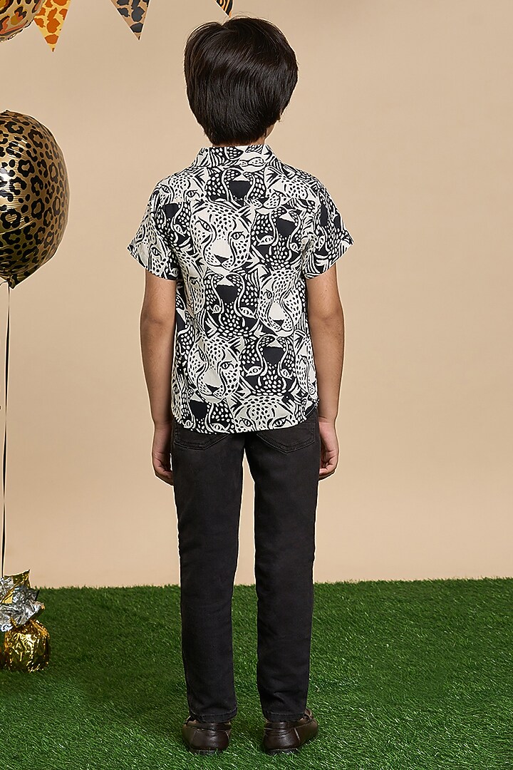Black Cotton Leopard Printed Shirt For Boys by Lil Drama at Pernia's Pop Up Shop