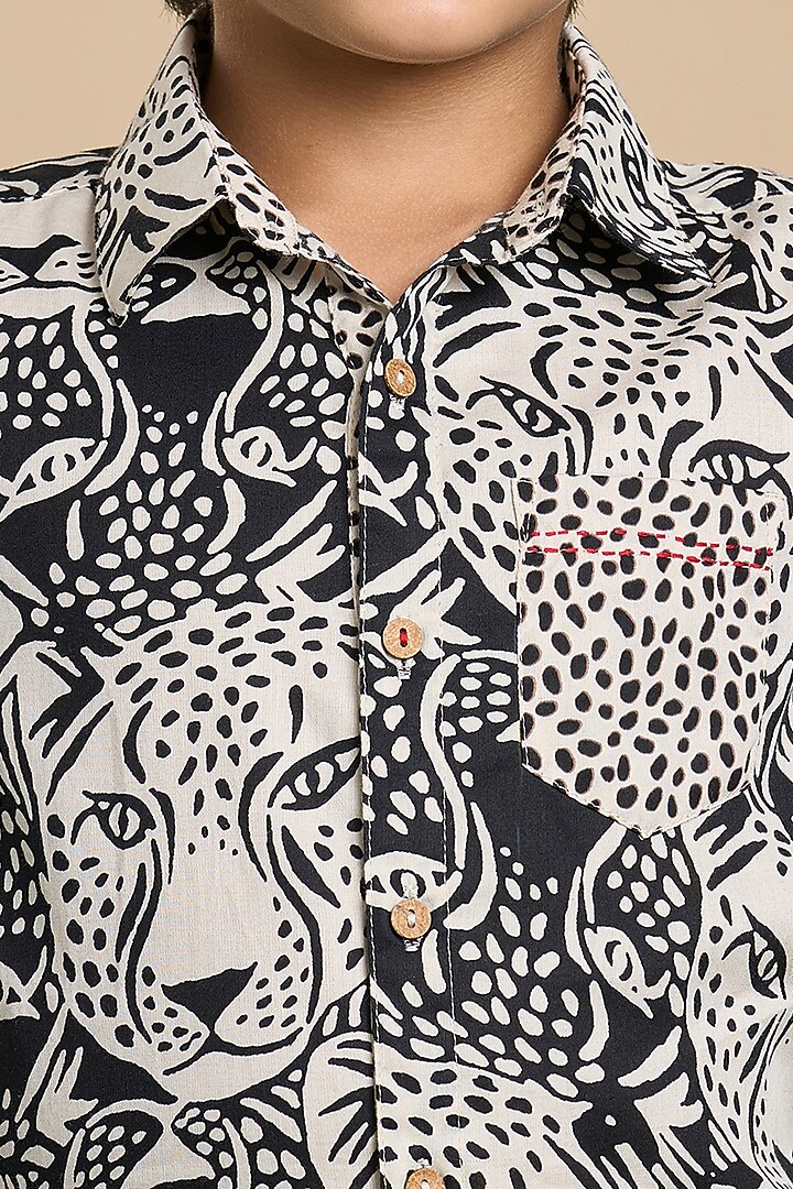 Black Cotton Leopard Printed Shirt For Boys by Lil Drama at Pernia's Pop Up Shop