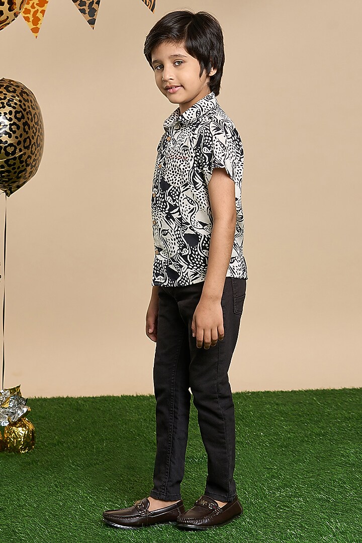 Black Cotton Leopard Printed Shirt For Boys by Lil Drama at Pernia's Pop Up Shop