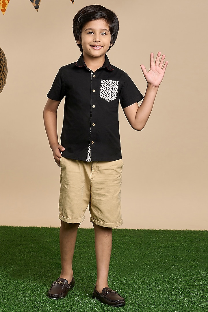 Black Cotton Shirt For Boys by Lil Drama at Pernia's Pop Up Shop