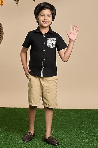 Black Cotton Shirt For Boys by Lil Drama