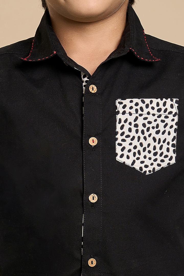 Black Cotton Shirt For Boys by Lil Drama at Pernia's Pop Up Shop