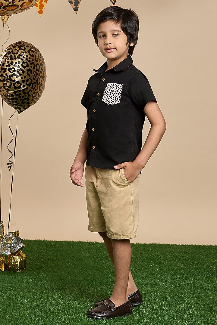 Black Cotton Shirt For Boys by Lil Drama at Pernia's Pop Up Shop
