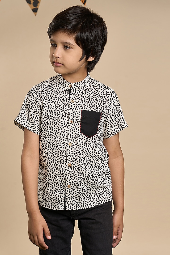 Black Cotton Leopard Printed Shirt For Boys by Lil Drama at Pernia's Pop Up Shop