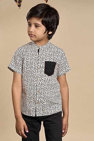 Black Cotton Leopard Printed Shirt For Boys by Lil Drama