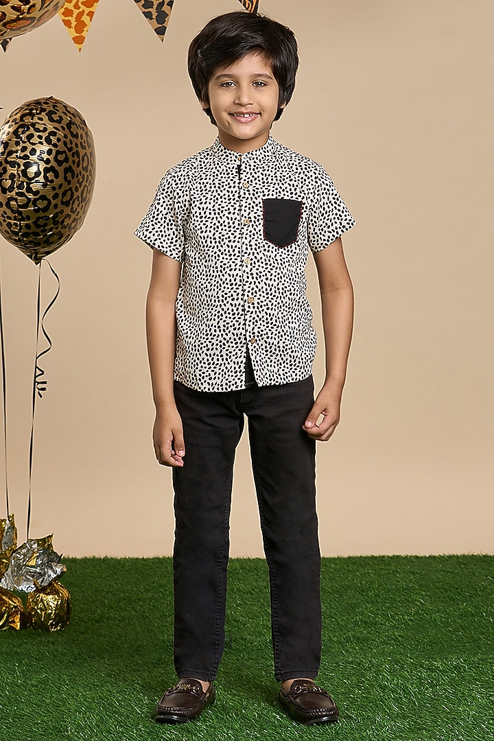 Black Cotton Leopard Printed Shirt For Boys by Lil Drama at Pernia's Pop Up Shop
