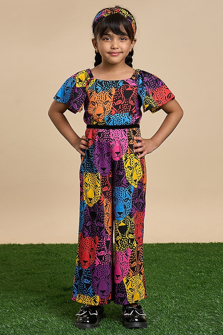 Multi-Colored Cotton Leopard Printed Jumpsuit For Girls by Lil Drama at Pernia's Pop Up Shop