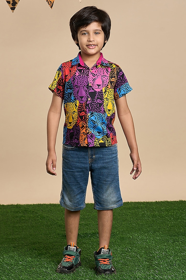 Multi-Colored Cotton Leopard Printed Shirt For Boys by Lil Drama at Pernia's Pop Up Shop