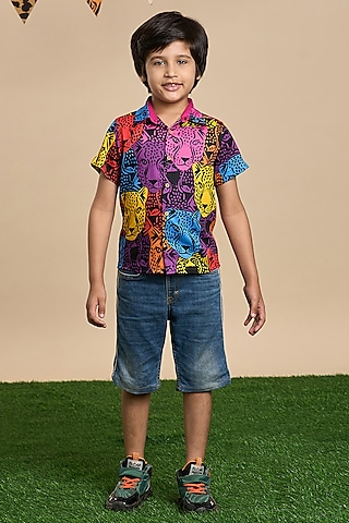 Multi-Colored Cotton Leopard Printed Shirt For Boys by Lil Drama