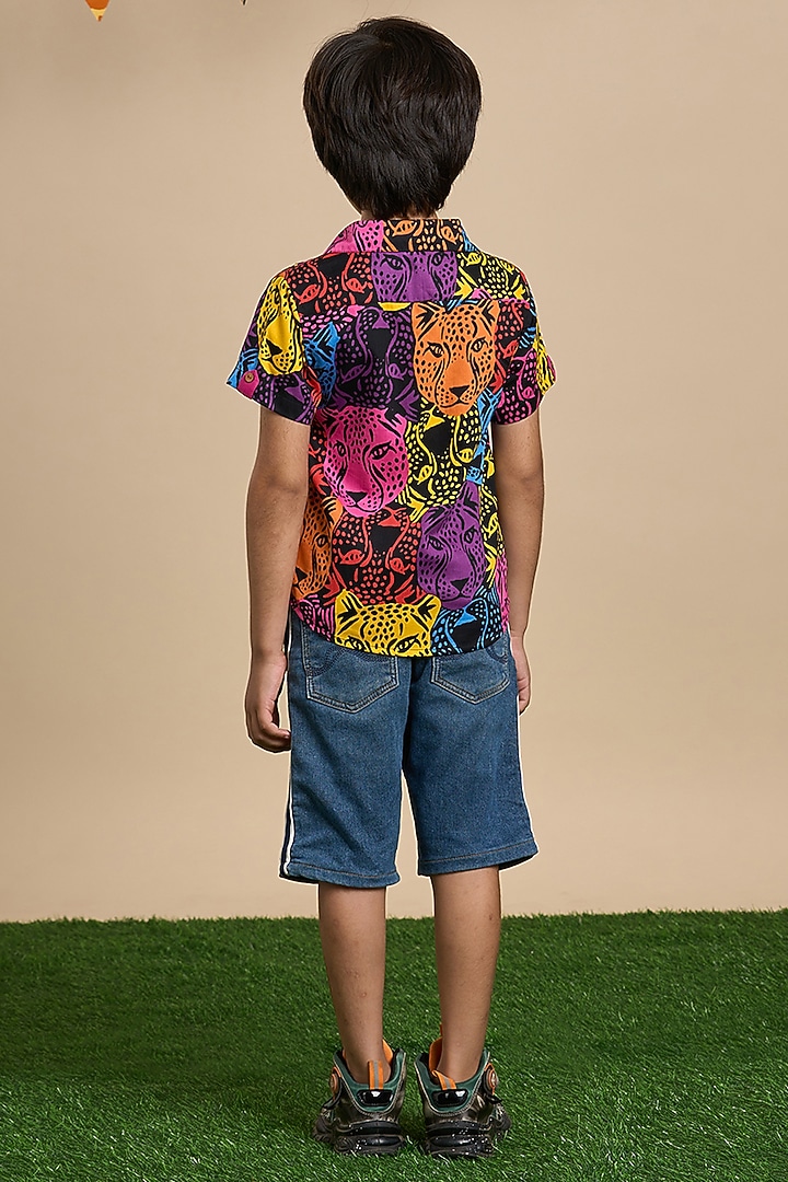 Multi-Colored Cotton Leopard Printed Shirt For Boys by Lil Drama at Pernia's Pop Up Shop