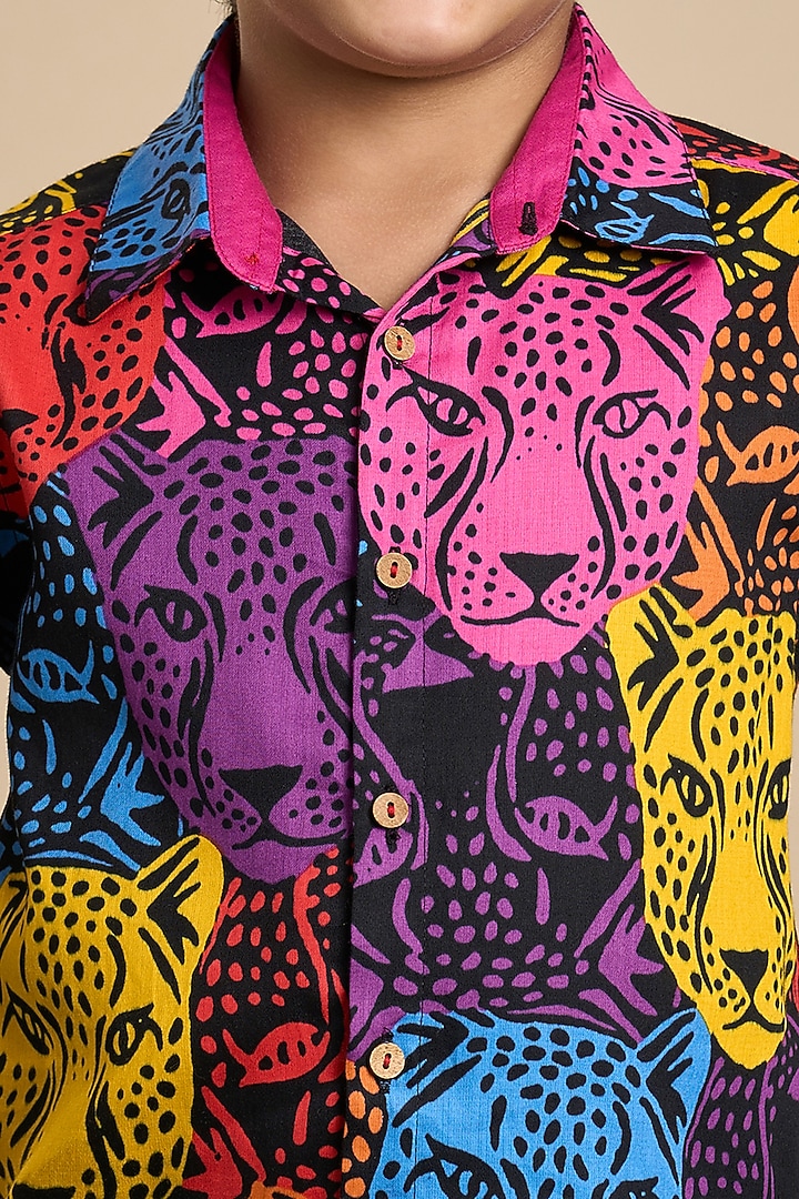 Multi-Colored Cotton Leopard Printed Shirt For Boys by Lil Drama at Pernia's Pop Up Shop