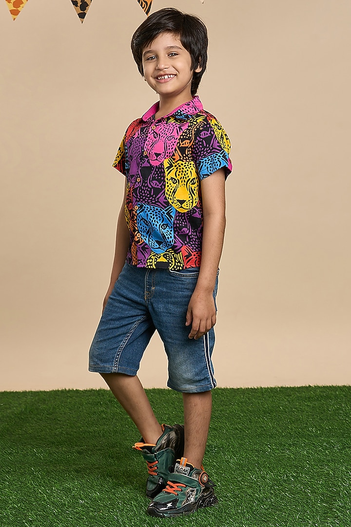 Multi-Colored Cotton Leopard Printed Shirt For Boys by Lil Drama at Pernia's Pop Up Shop