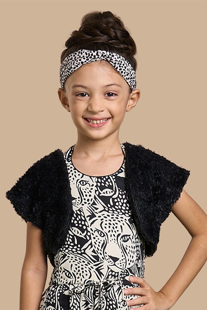 Black Polyester Sleeveless Jacket For Girls by Lil Drama at Pernia's Pop Up Shop