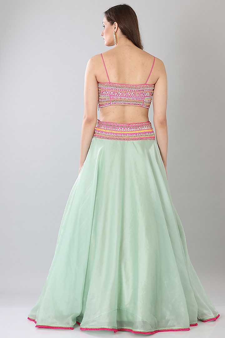 Sea Green Satin Organza Wedding Lehenga Set by Lilac at Pernia's Pop Up Shop