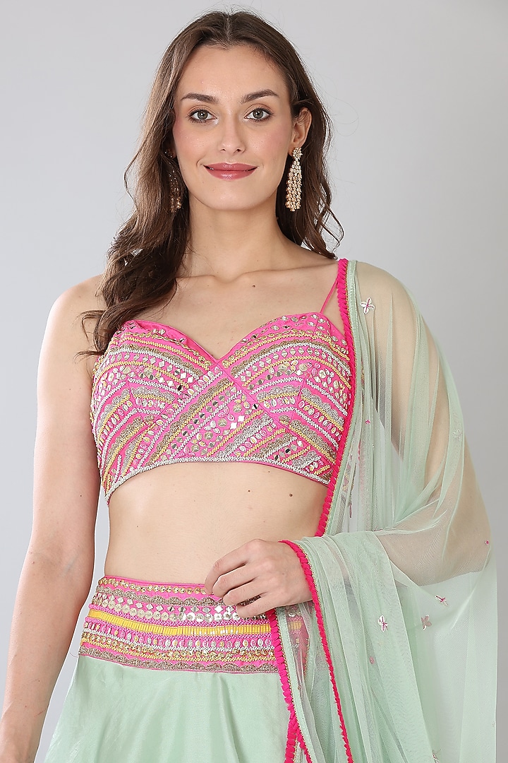 Sea Green Satin Organza Wedding Lehenga Set by Lilac at Pernia's Pop Up Shop