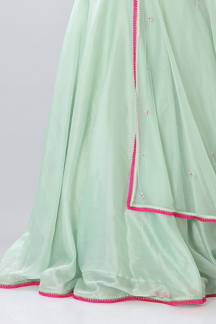 Sea Green Satin Organza Wedding Lehenga Set by Lilac at Pernia's Pop Up Shop
