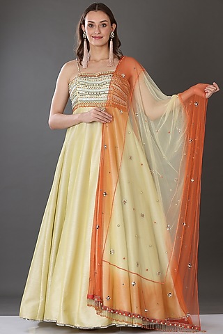 Light Yellow Anarkali Set by Lilac